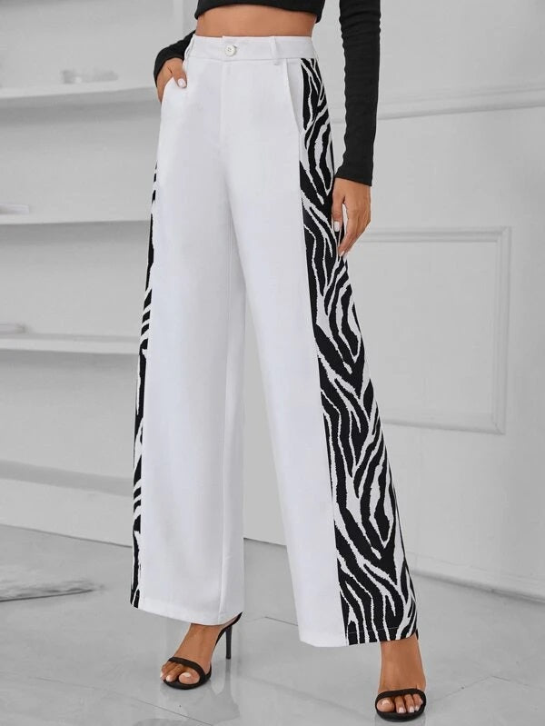 CM-BS159356 Women Elegant Seoul Style High Waist Zebra Striped Print Pants