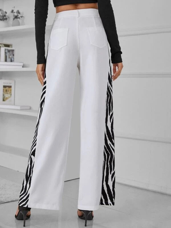 CM-BS159356 Women Elegant Seoul Style High Waist Zebra Striped Print Pants