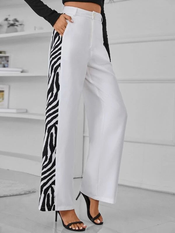 CM-BS159356 Women Elegant Seoul Style High Waist Zebra Striped Print Pants