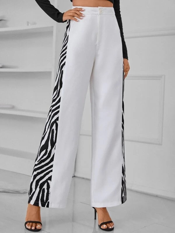 CM-BS159356 Women Elegant Seoul Style High Waist Zebra Striped Print Pants