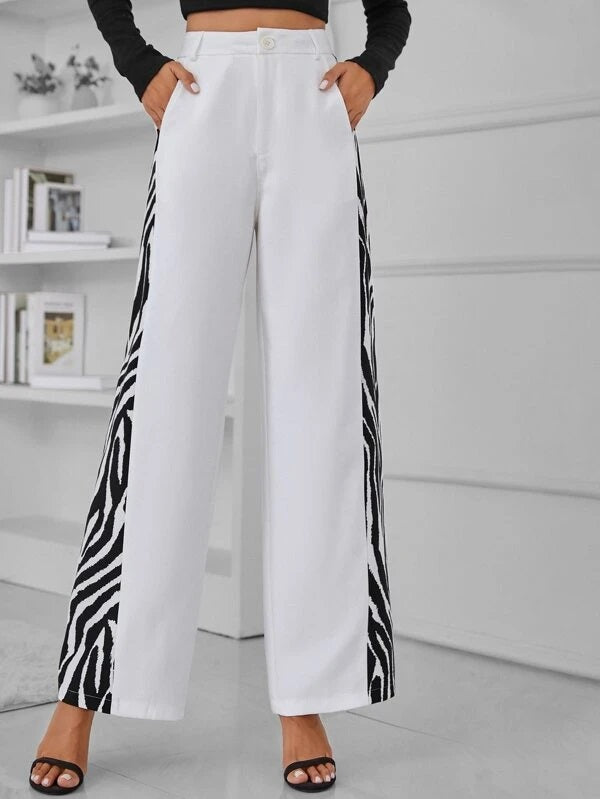 CM-BS159356 Women Elegant Seoul Style High Waist Zebra Striped Print Pants