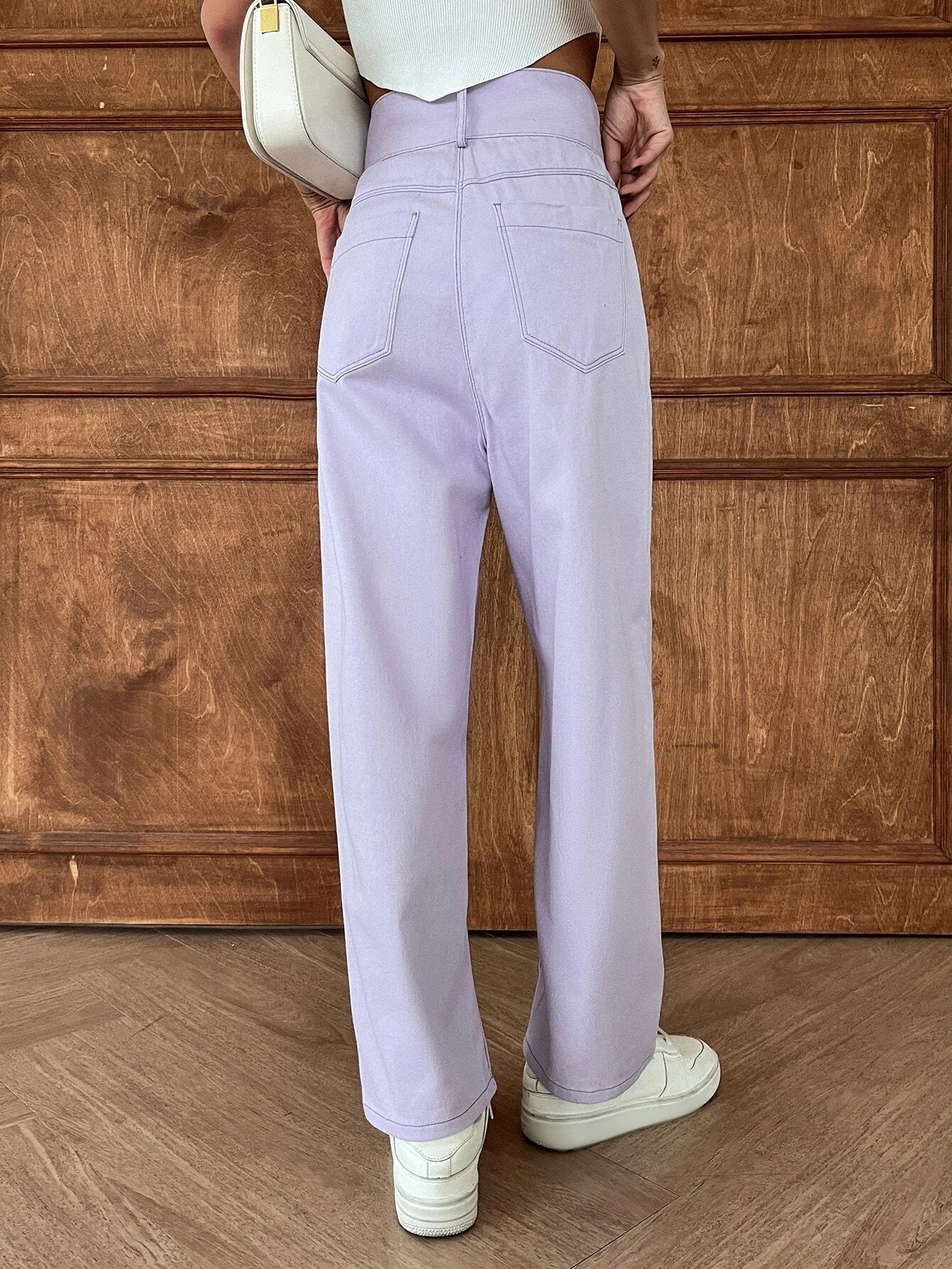 CM-BS222742 Women Casual Seoul Style High Waist Straight Leg Jeans - Purple