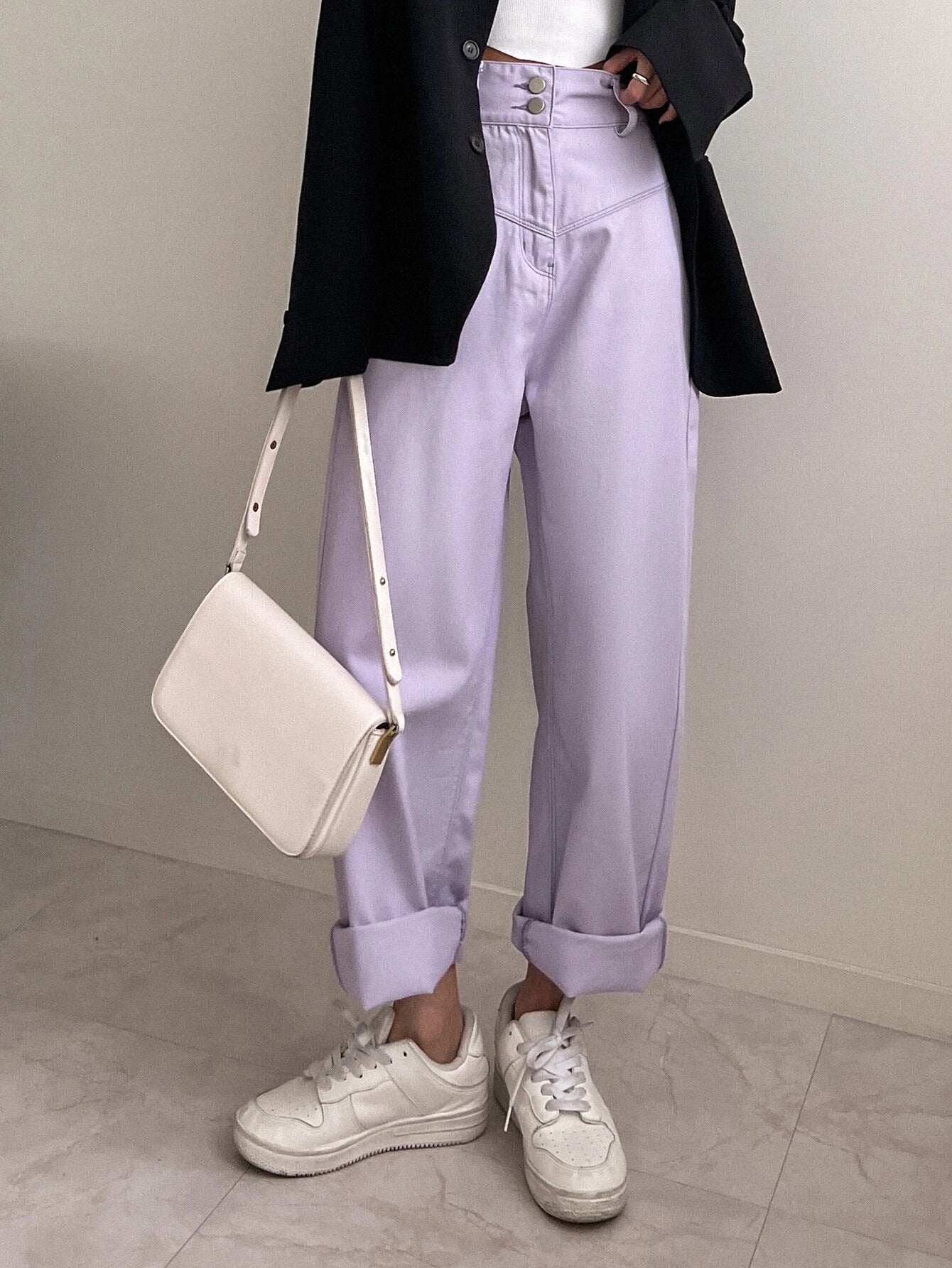 CM-BS222742 Women Casual Seoul Style High Waist Straight Leg Jeans - Purple