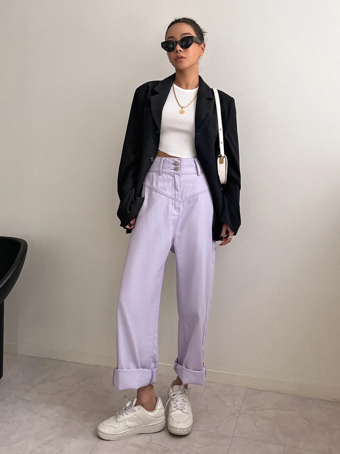 CM-BS222742 Women Casual Seoul Style High Waist Straight Leg Jeans - Purple