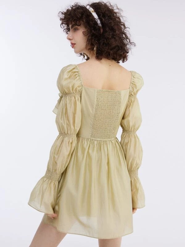 CM-TS941774 Women Casual Seoul Style Flounce Sleeve Peplum Blouse - Khaki