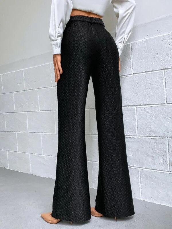 CM-BS912719 Women Casual Seoul Style High Waist Textured Belted Pants - Black