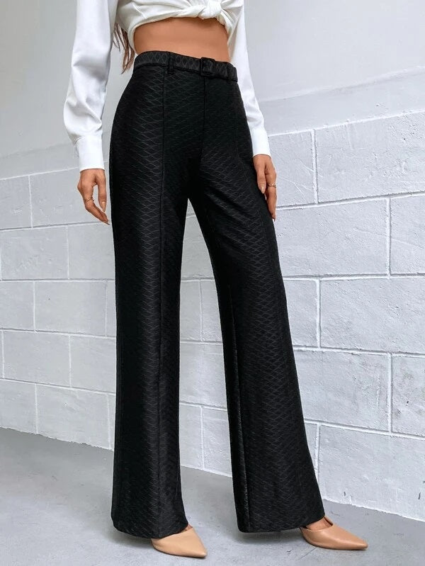 CM-BS912719 Women Casual Seoul Style High Waist Textured Belted Pants - Black