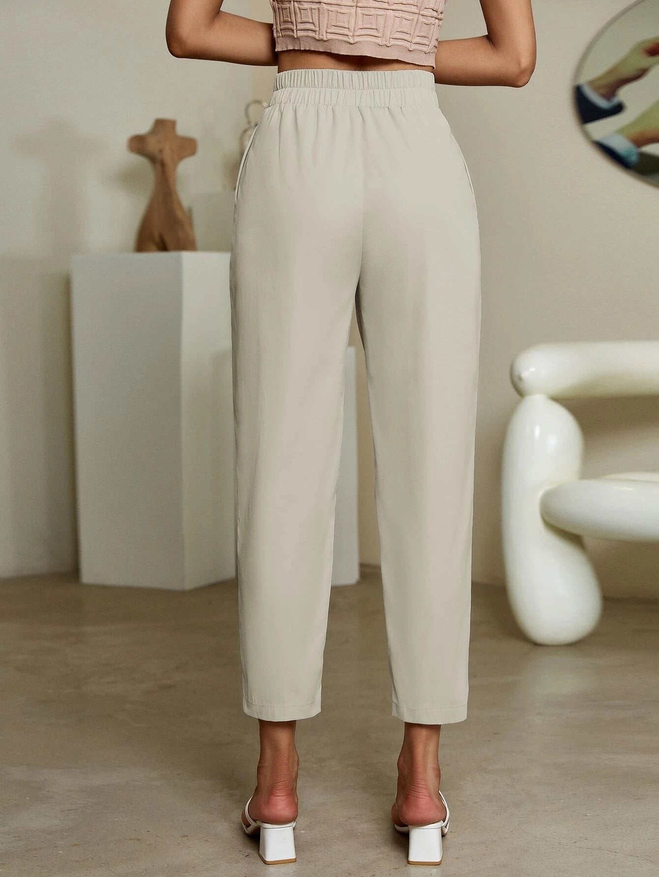 CM-BS716346 Women Casual Seoul Style Fold Pleated Button Detail Pants - Beige