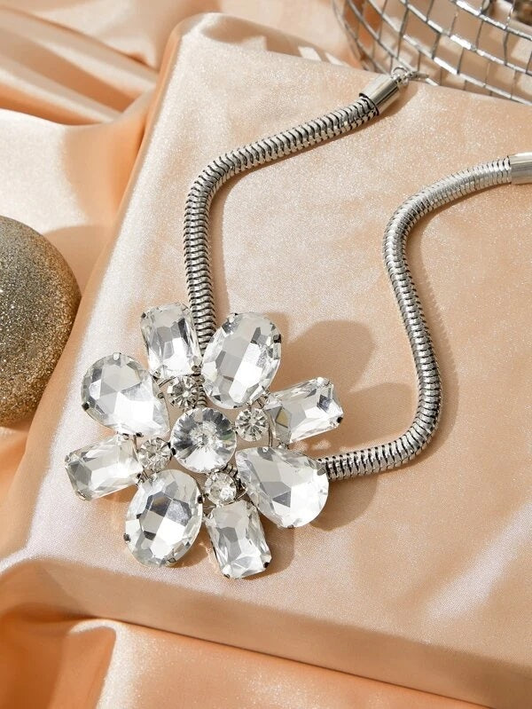 CM-AXS940764 Women Trendy Seoul Style Zircon Floral Decor Necklace