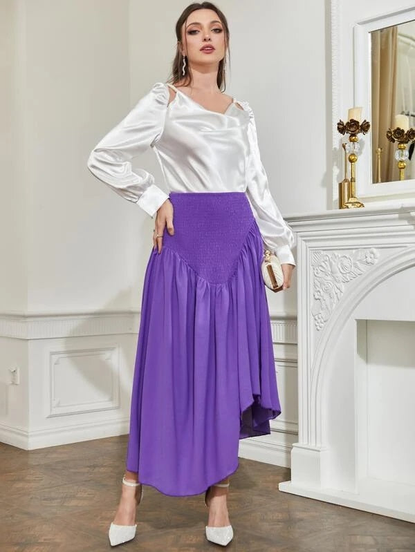 CM-BS198742 Women Elegant Seoul Style High Waist Ruffle Asymmetrical Hem Skirt