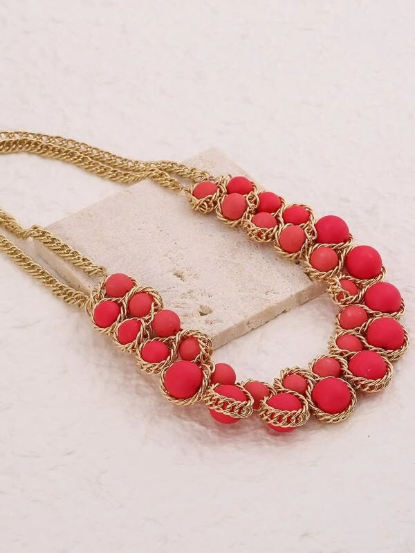 CM-AXS083017 Women Trendy Seoul Style Bead Decor Layered Necklace