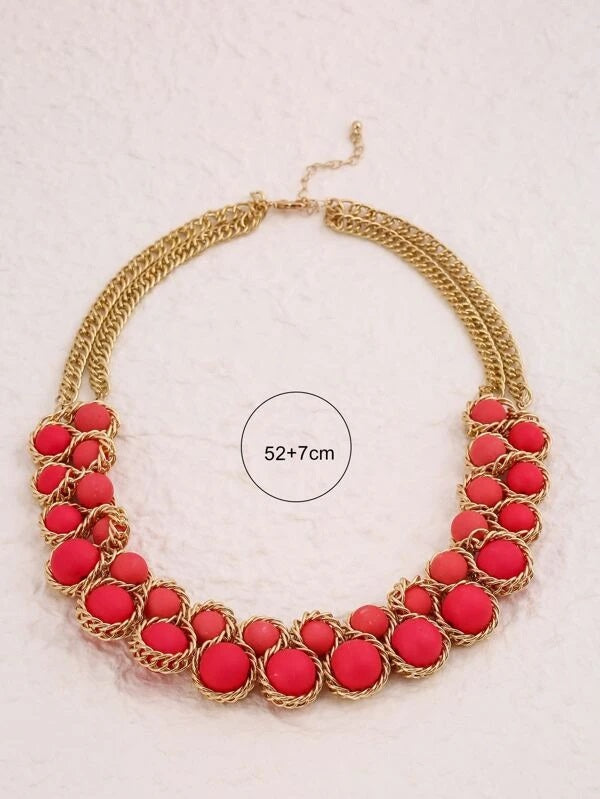 CM-AXS083017 Women Trendy Seoul Style Bead Decor Layered Necklace
