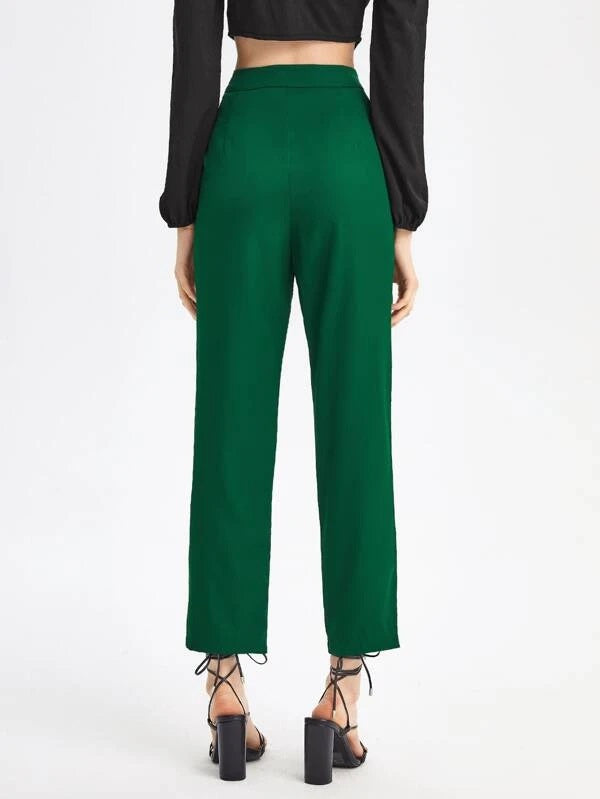 CM-BS782268 Women Elegant Seoul Style Button Detail Split Thigh Pants - Dark Green