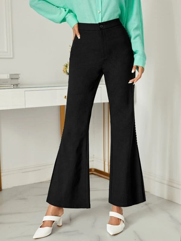 CM-BS640140 Women Elegant Seoul Style High Waist Split Hem Flare Leg Pants - Black