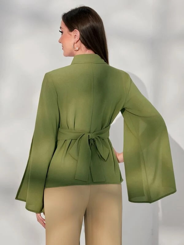 CM-TS033131 Women Elegant Seoul Style Split Sleeve Button Front Shirt - Army Green