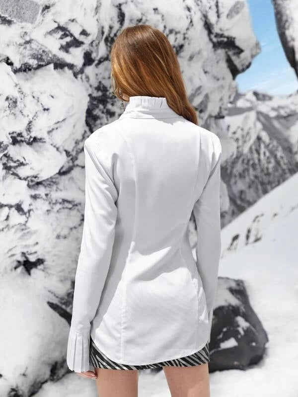CM-TS455869 Women Elegant Seoul Style Frill Trim Button Front Blouse - White