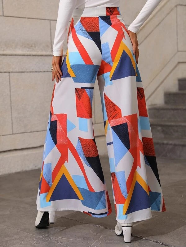 CM-BS008140 Women Trendy Bohemian Style Geometric Print Wide Leg Pants