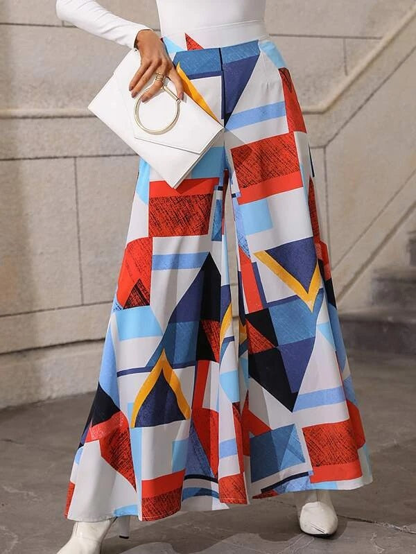 CM-BS008140 Women Trendy Bohemian Style Geometric Print Wide Leg Pants