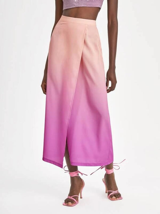 CM-BS972419 Women Elegant Seoul Style Ombre Print Wrap Hem Skirt