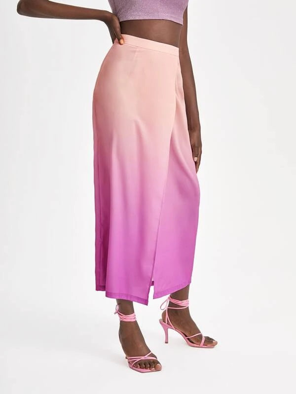 CM-BS972419 Women Elegant Seoul Style Ombre Print Wrap Hem Skirt