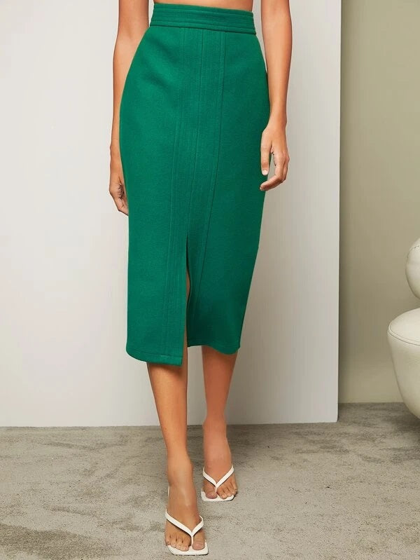 CM-BS216888 Women Elegant Seoul Style High Waist Split Hem Skirt - Green