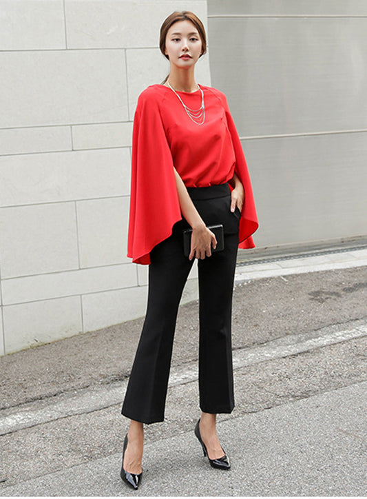 CM-SF090408 Women Elegant European Style Wraps Chiffon Blouse With Long Pants - Set