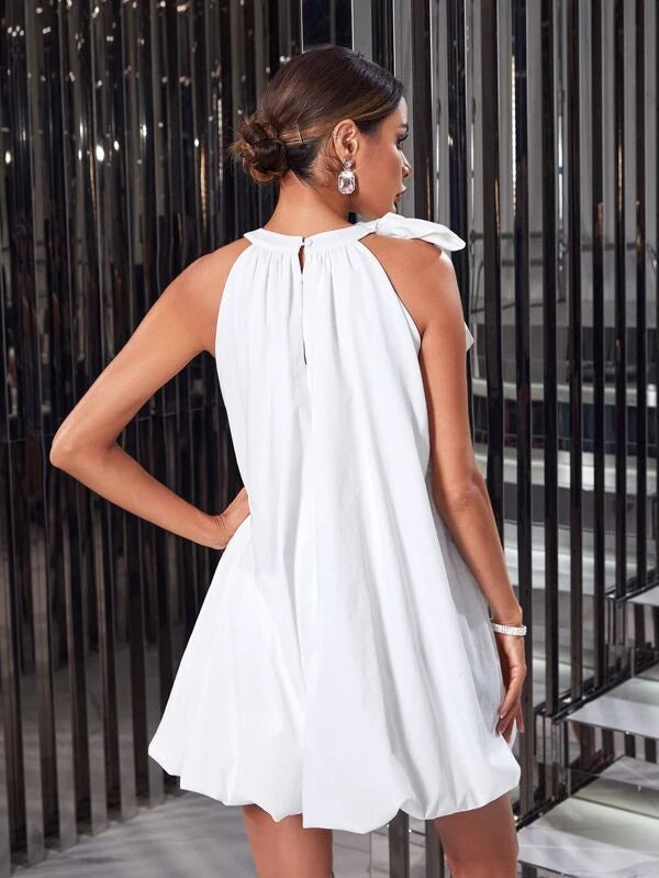CM-DS099949 Women Elegant Seoul Style Sleeveless Keyhole Back Knot Shoulder Dress