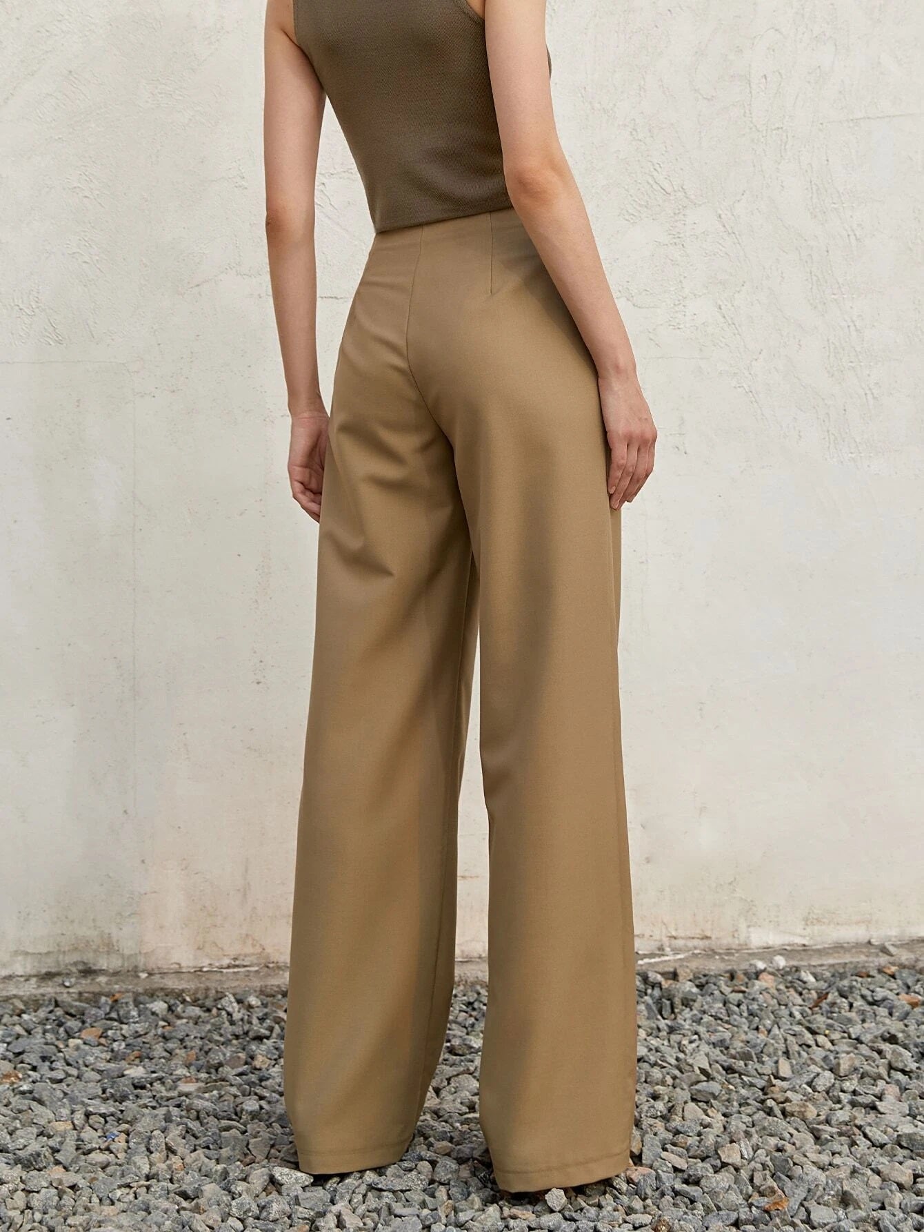 CM-BS258391 Women Elegant Seoul Style High Waist Fold Pleated Pants - Khaki