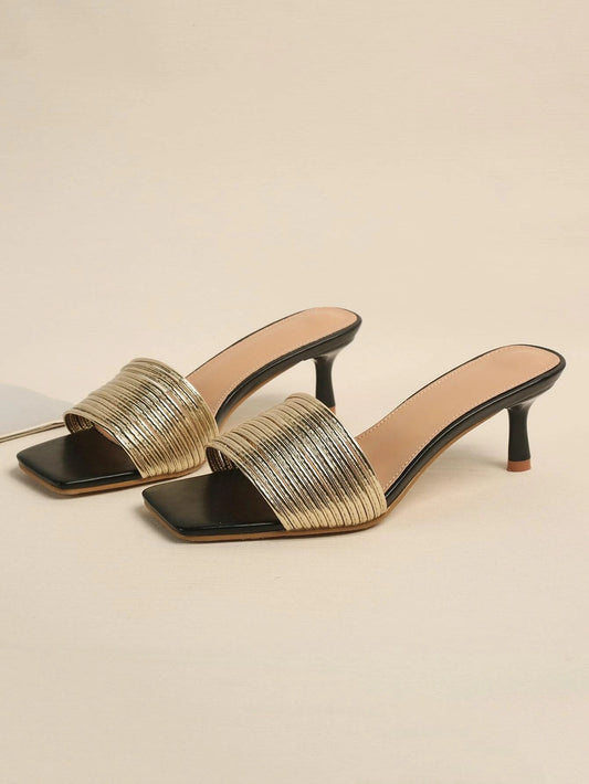 CM-SHS729328 Women Trendy Seoul Style Metallic Stiletto Heeled Mule Sandals