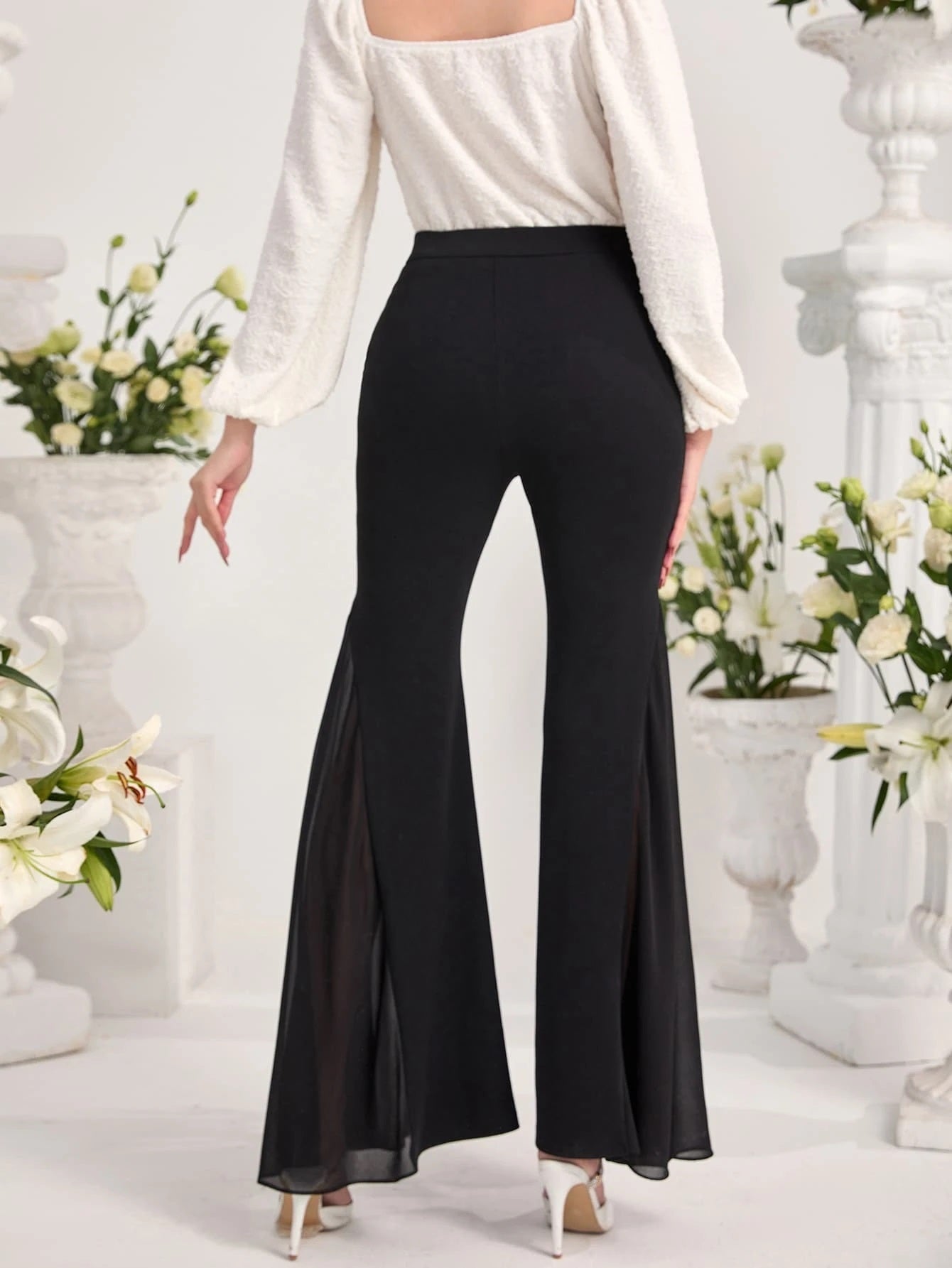 CM-BS380251 Women Elegant Seoul Style High Waist Flare Leg Pants - Black