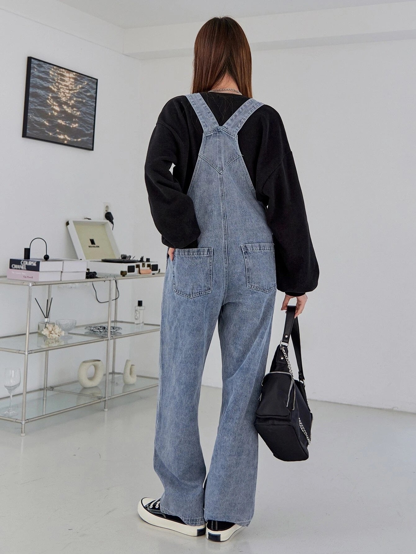 CM-JS918171 Women Preppy Seoul Style Light Wash Pocket Front Denim Overalls