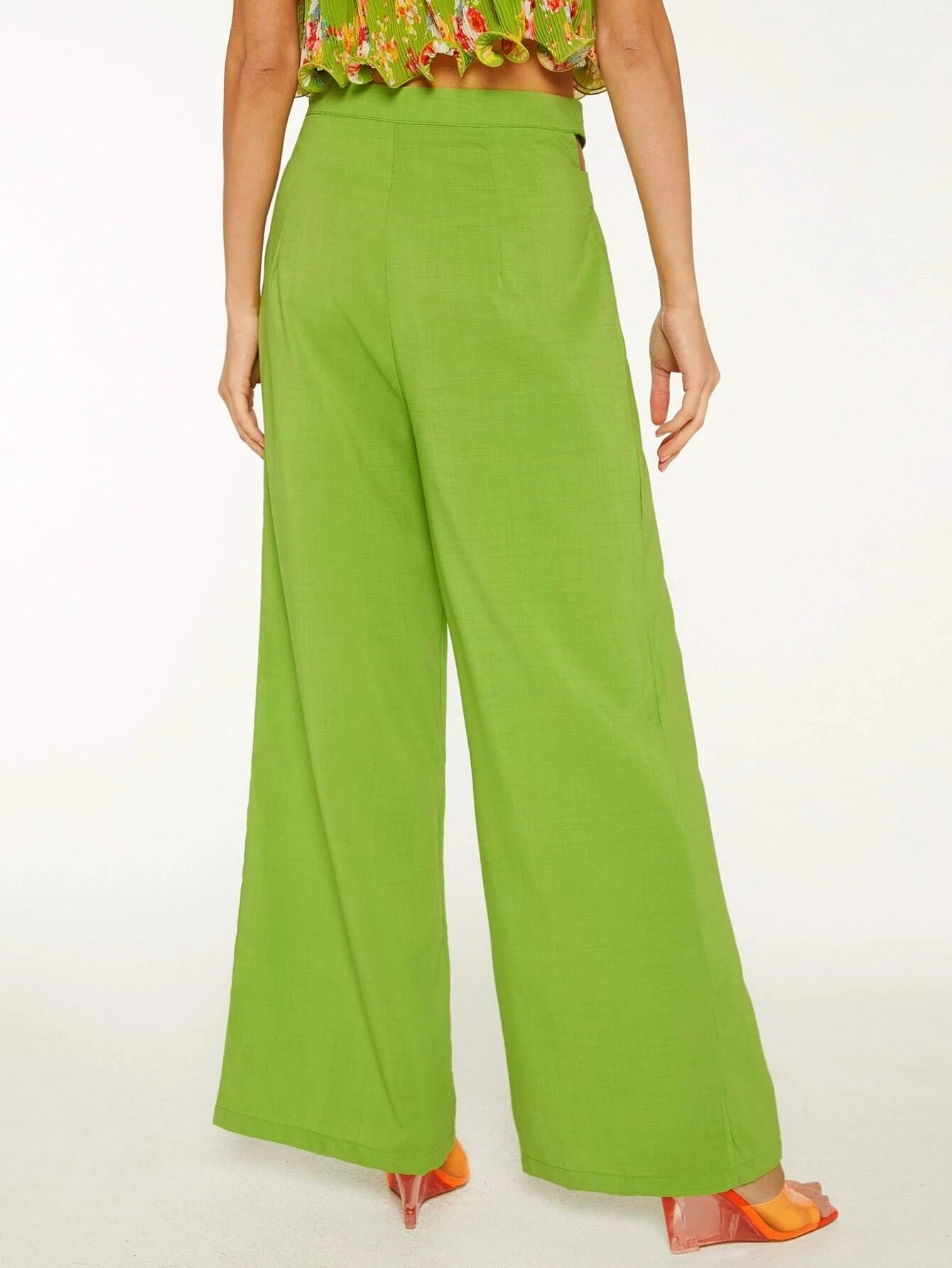 CM-BS971157 Women Elegant Seoul Style High Waist Solid Wide Leg Pants - Lime Green