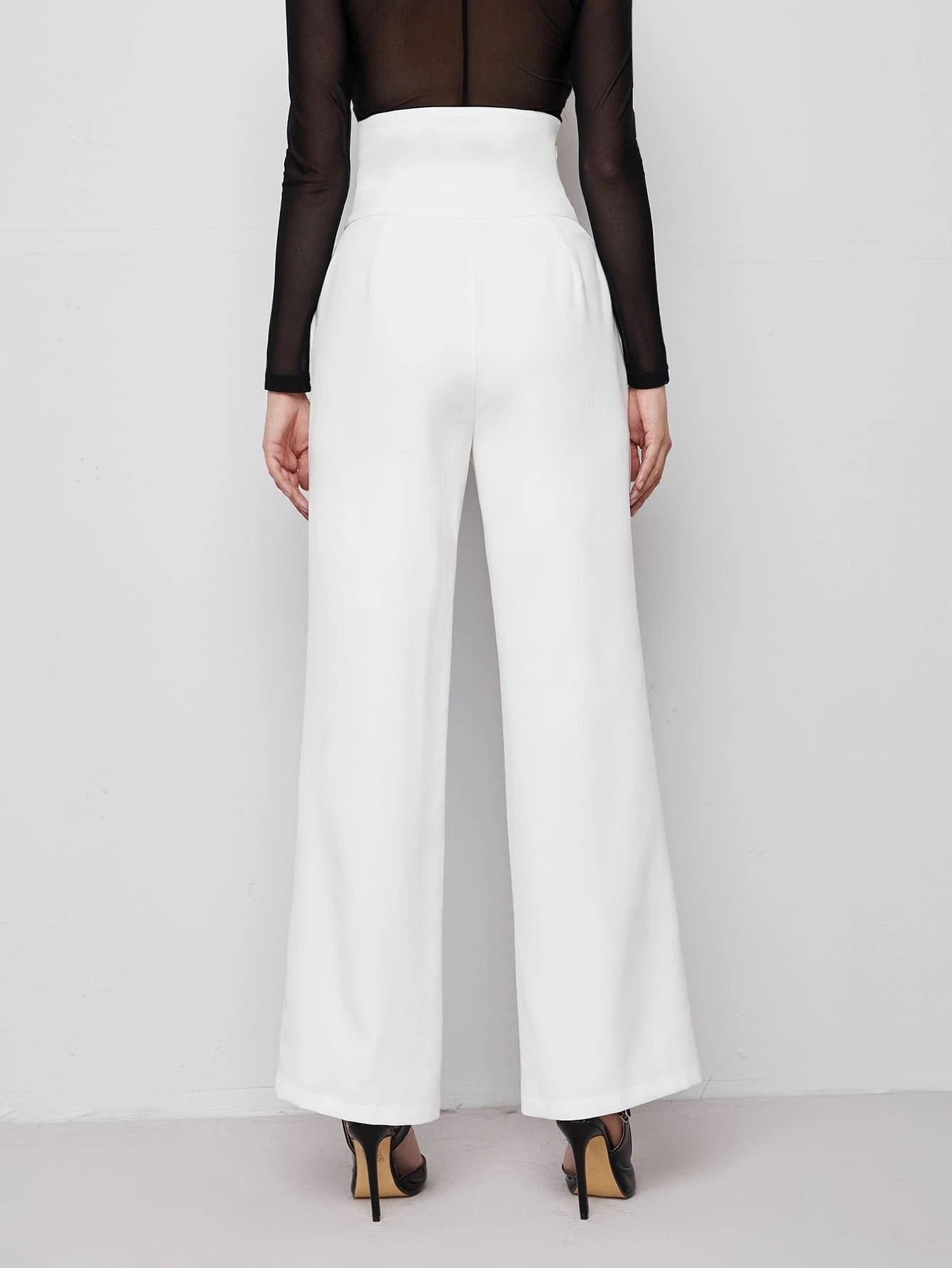CM-BS125410 Women Elegant Seoul Style Double Breasted Wide Waistband Pants - White
