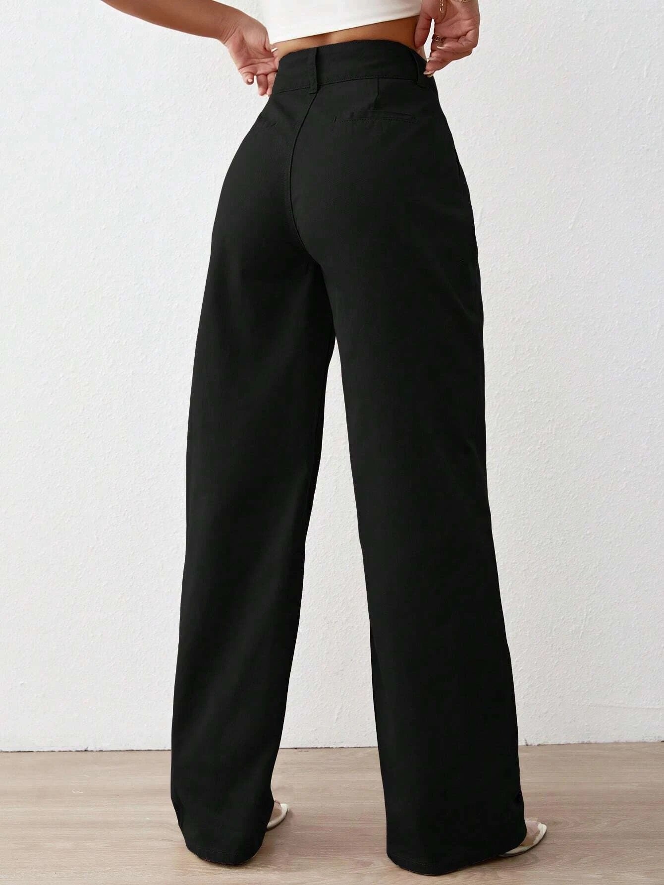 CM-BS432020 Women Preppy Seoul Style Solid High Waist Wide Leg Jeans - Black