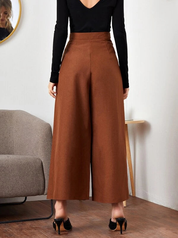 CM-BS903850 Women Elegant Seoul Style Fold Pleated Detail Wide Leg Pants - Rust Brown