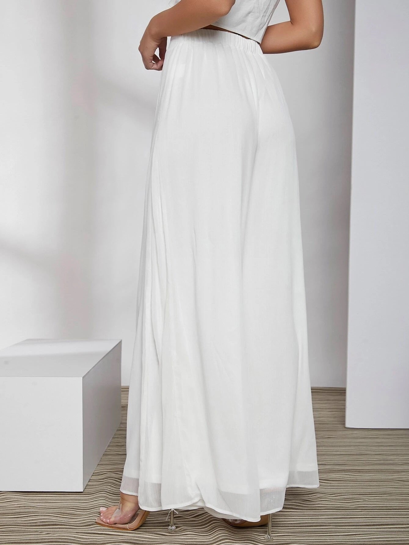 CM-BS113641 Women Trendy Bohemian Style High Waist Wide Leg Pants - White