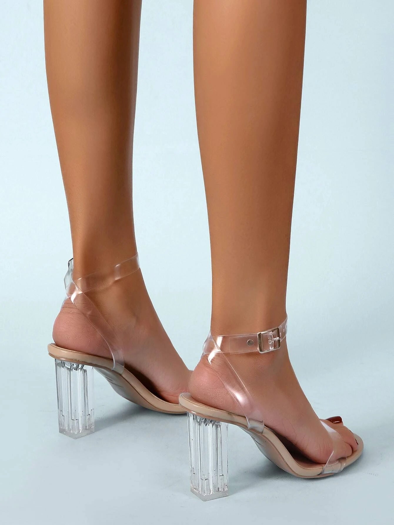CM-SHS024308 Women Trendy Seoul Style Clear Chunky Heeled Ankle Strap Sandals