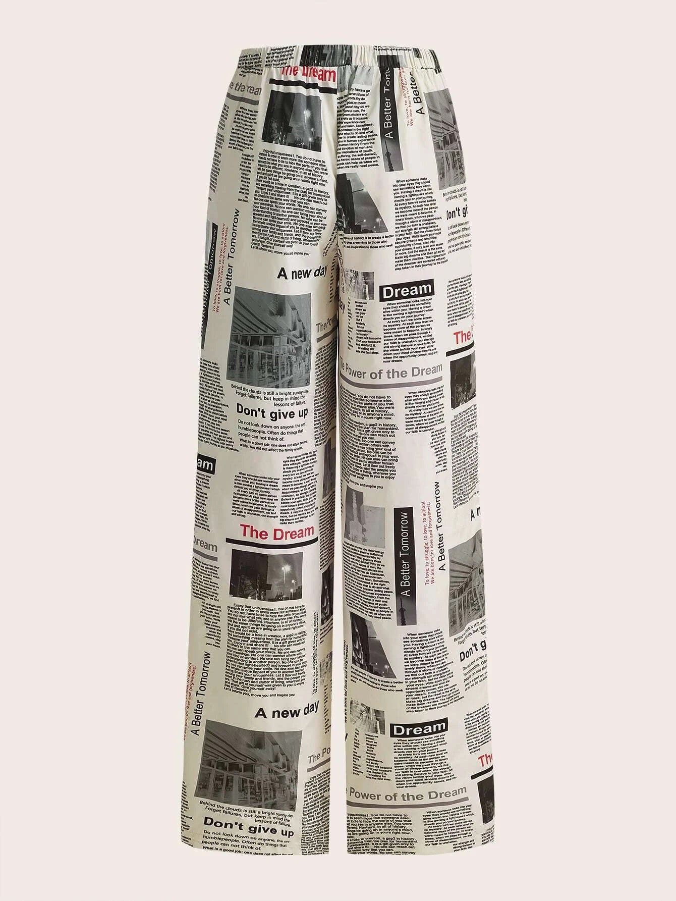 CM-BS418667 Women Casual Seoul Style Newspaper Print Drawstring Waist Wide Leg Pants