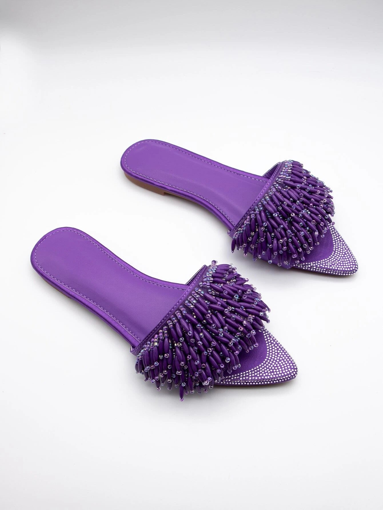 CM-SHS397103 Women Elegant Seoul Style Bead Decor Satin Plain Open Toe Slide Sandals