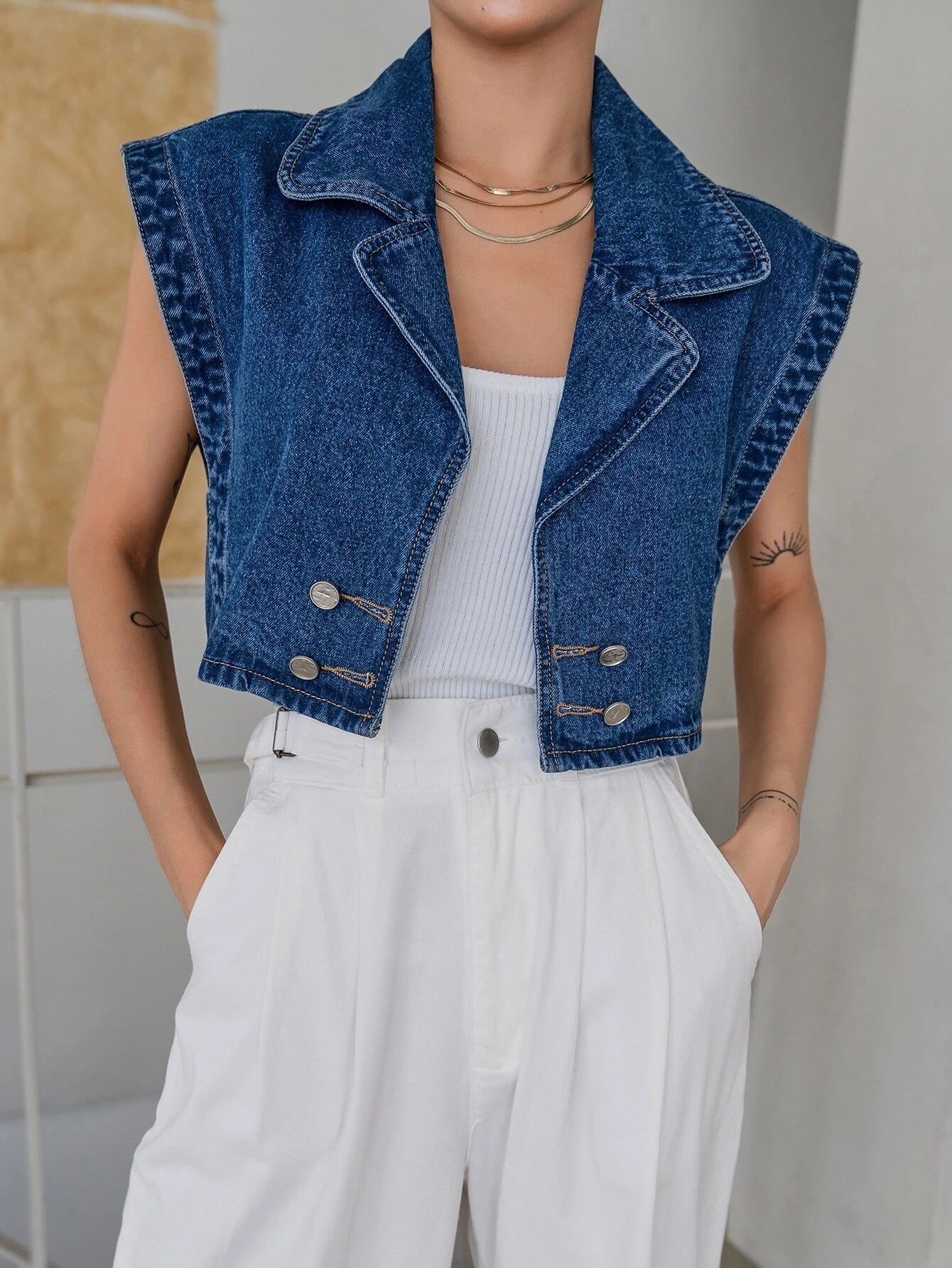 CM-TS223127 Women Casual Seoul Style Batwing Sleeve Double Breasted Denim Shirt