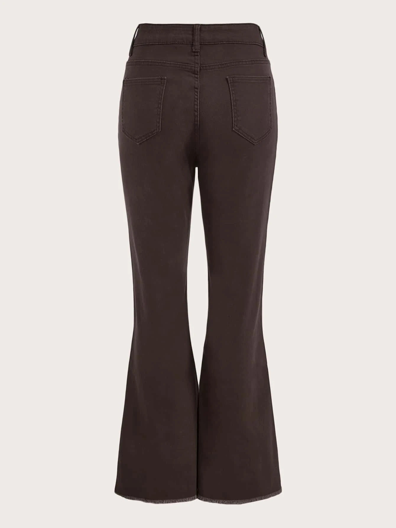 CM-BS258088 Women Preppy Seoul Style High Waist Ripped Raw Hem Flare Leg Jeans - Chocolate Brown