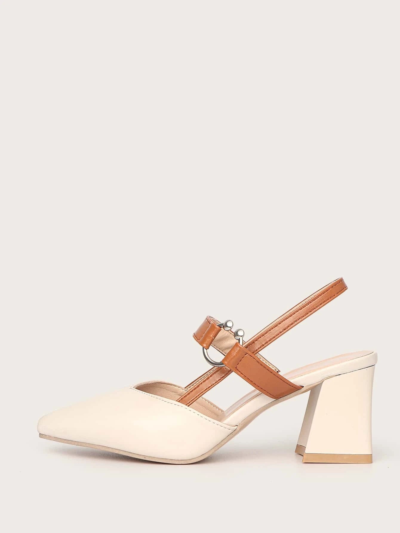CM-SHS204461 Women Trendy Seoul Style Point Toe Mid Heeled Chunky Slingback Pumps