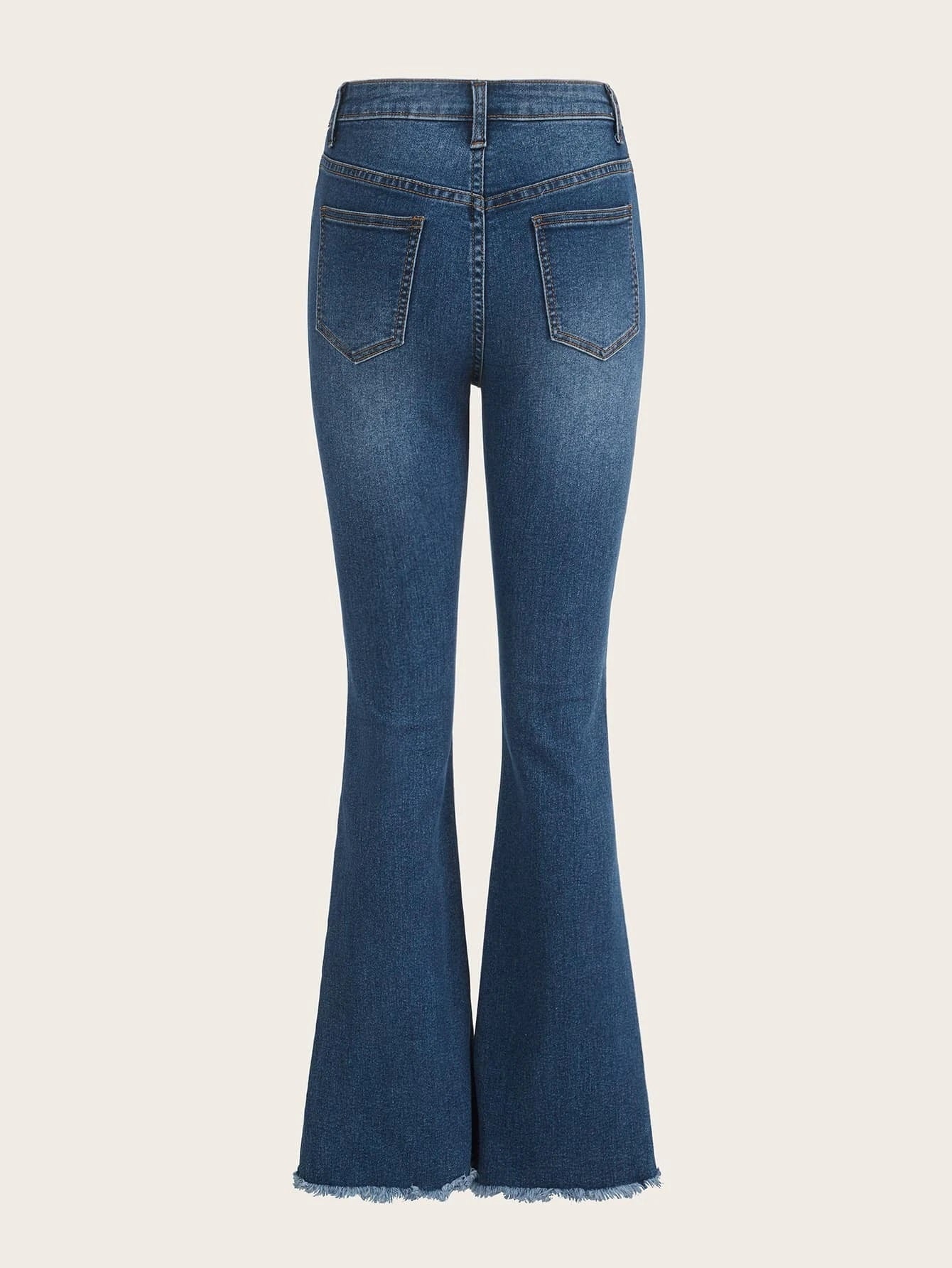 CM-BS780161 Women Casual Seoul Style Dark Wash Raw Hem Flare Leg Jeans