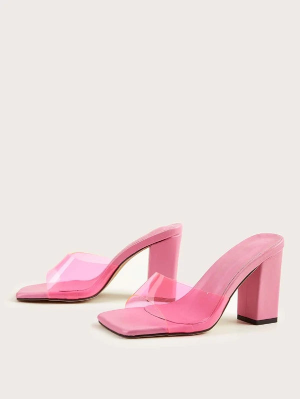 CM-SHS378181 Women Trendy Seoul Style Minimalist Chunky Heeled Mule Sandals - Pink