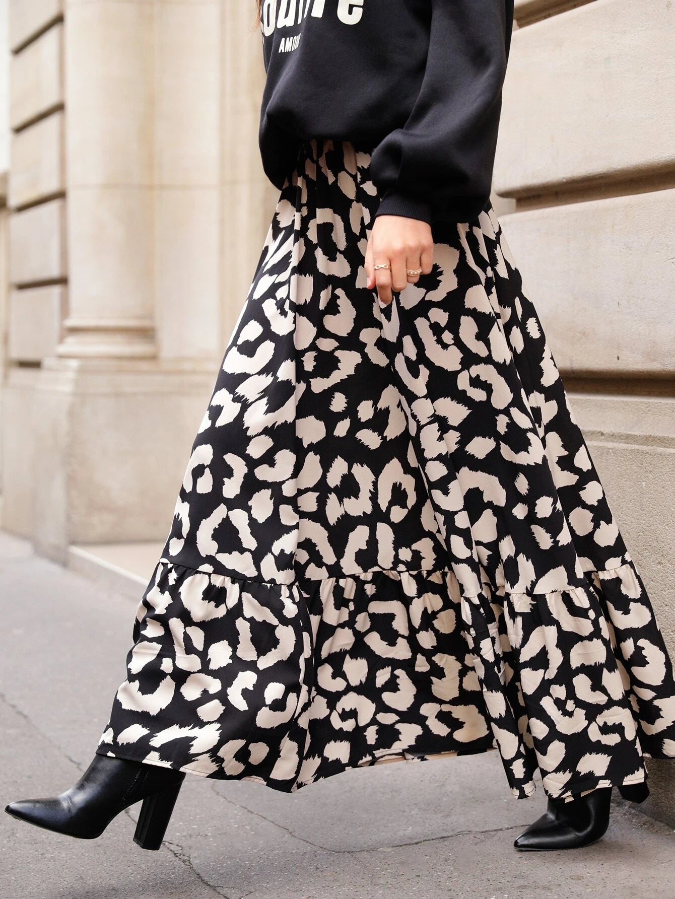 CM-BS081182 Women Casual Seoul Style High Waist Leopard Print Flare A-Line Skirt