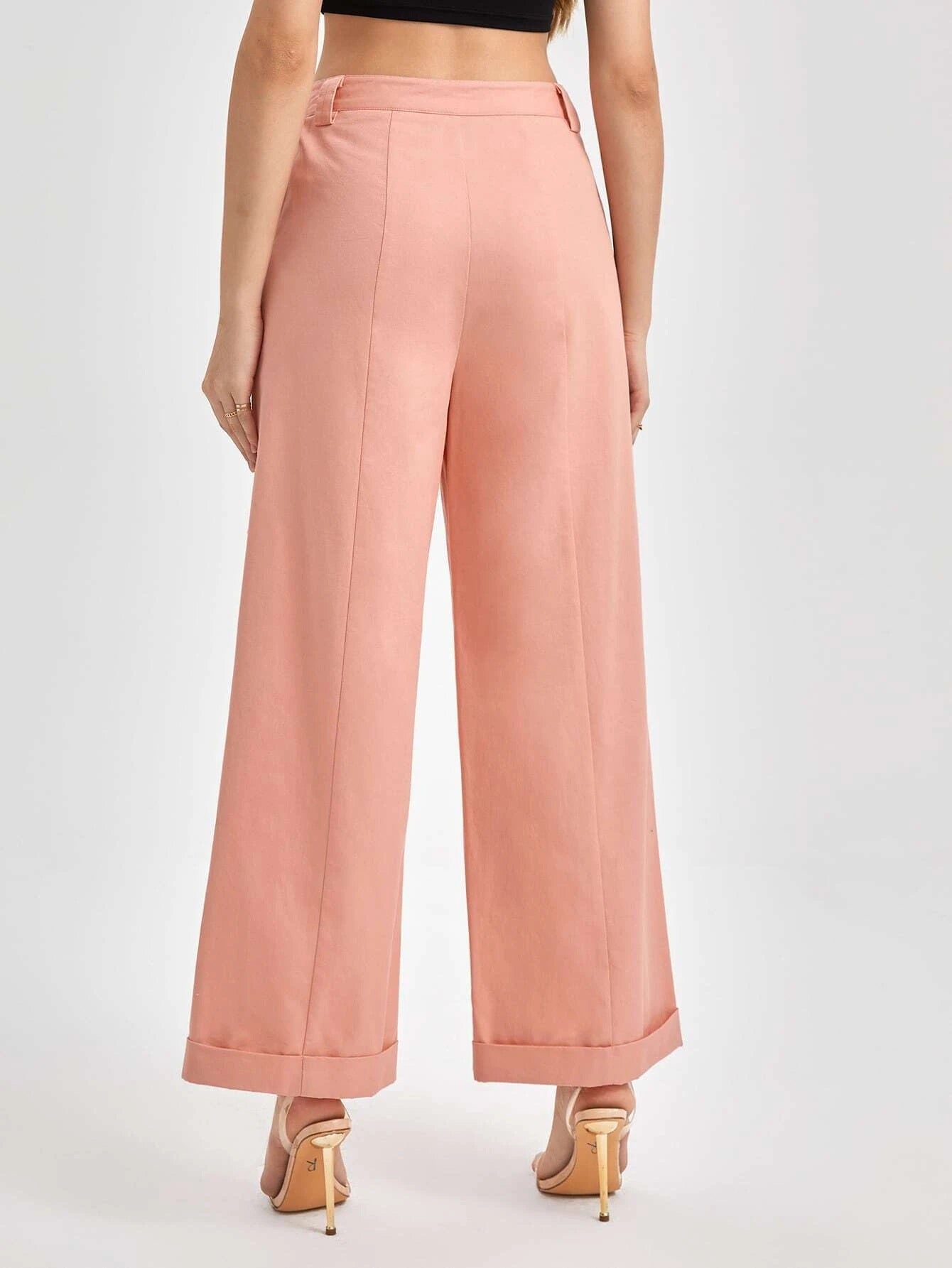 CM-BS762326 Women Casual Seoul Style Streetwear Flap Pocket Wide Leg Pants - Coral Pink