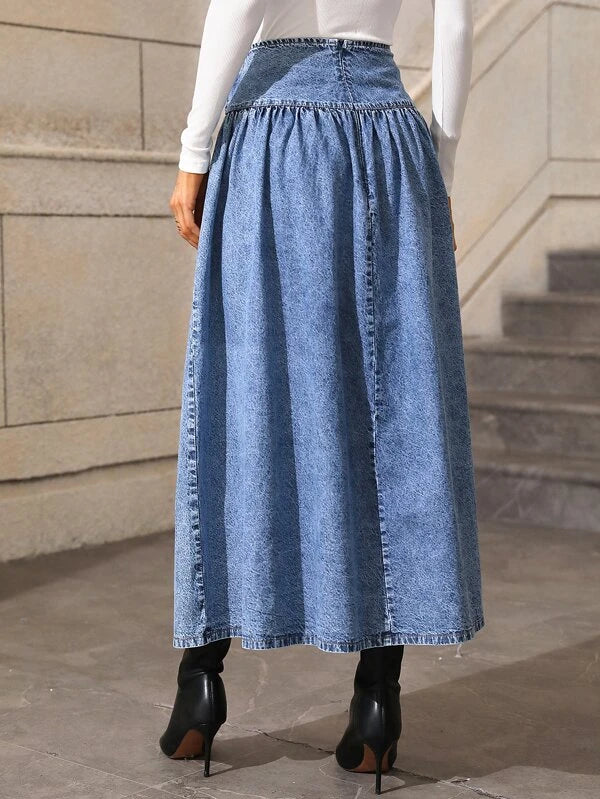 CM-BS742972 Women Casual Seoul Style Light Wash High Waist Tie Front Denim Skirt