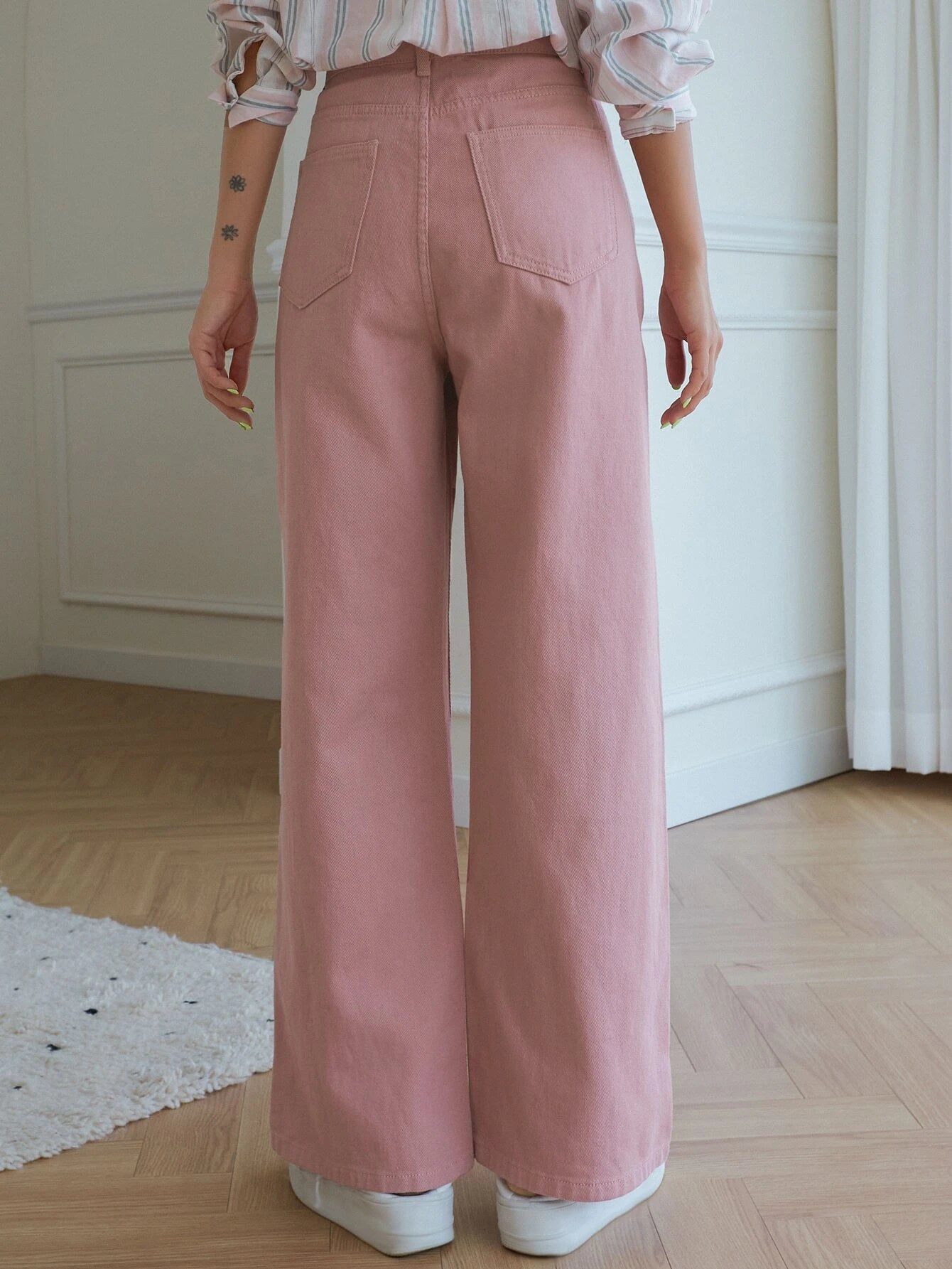 CM-BS431016 Women Casual Seoul Style High Waist Wide Leg Jeans - Pink