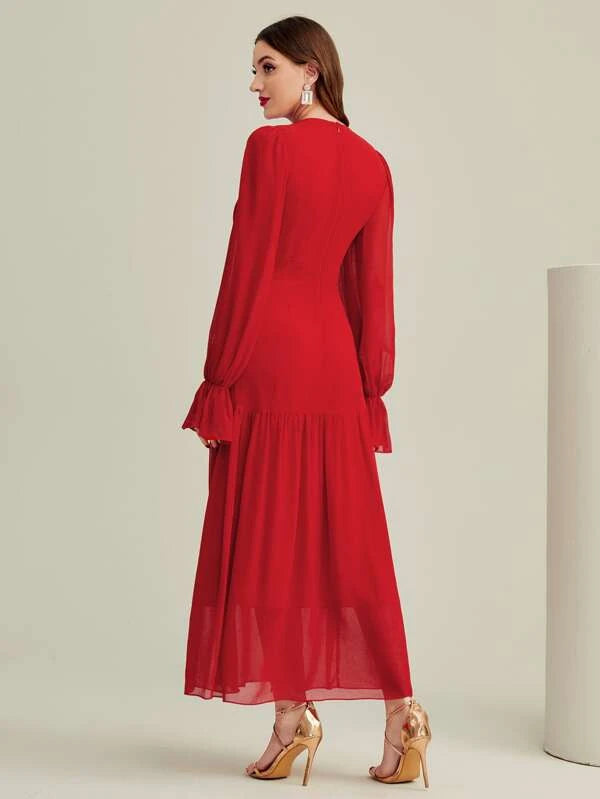 CM-DS788999 Women Elegant Seoul Style Ruffle Trim Flounce Sleeve Dress