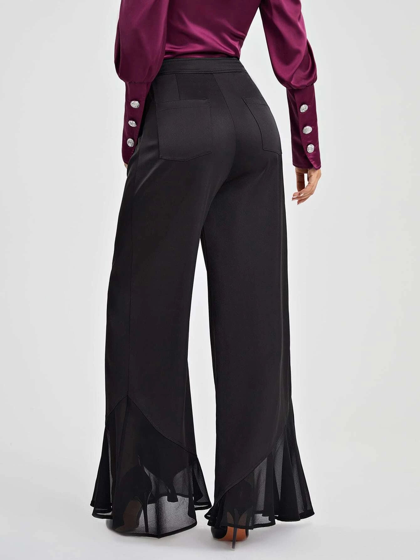 CM-BS065056 Women Elegant Seoul Style Double Button Front Wide Leg Pants - Black